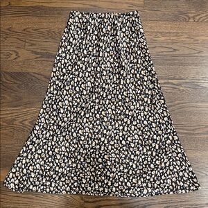 Source Unknown Black Leopard-Print A-Line Midi Skirt with Cream and Tan Spots